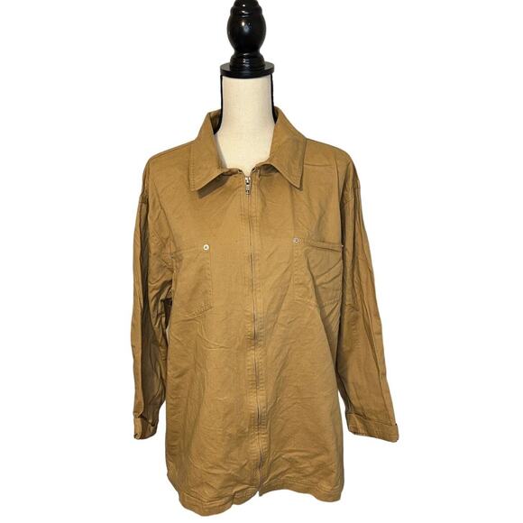 Denim & Company Women's Oversized Full Zip Khaki Jacket Size Extra Large - Picture 2 of 6
